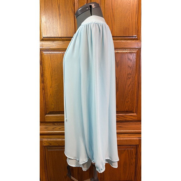 Chicos M/8 Sz 1 Layered Tie-Front Powder Blue Popover Blouse Peasant Long Sleeve - Picture 2 of 14